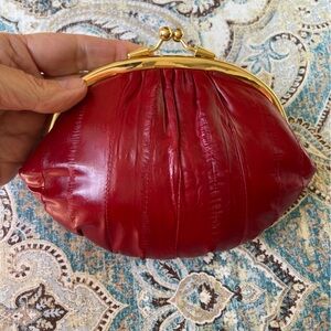 Genuine Eelskin Small Kisslock Bag Oxblood Red Clutch Change Purse New With Card